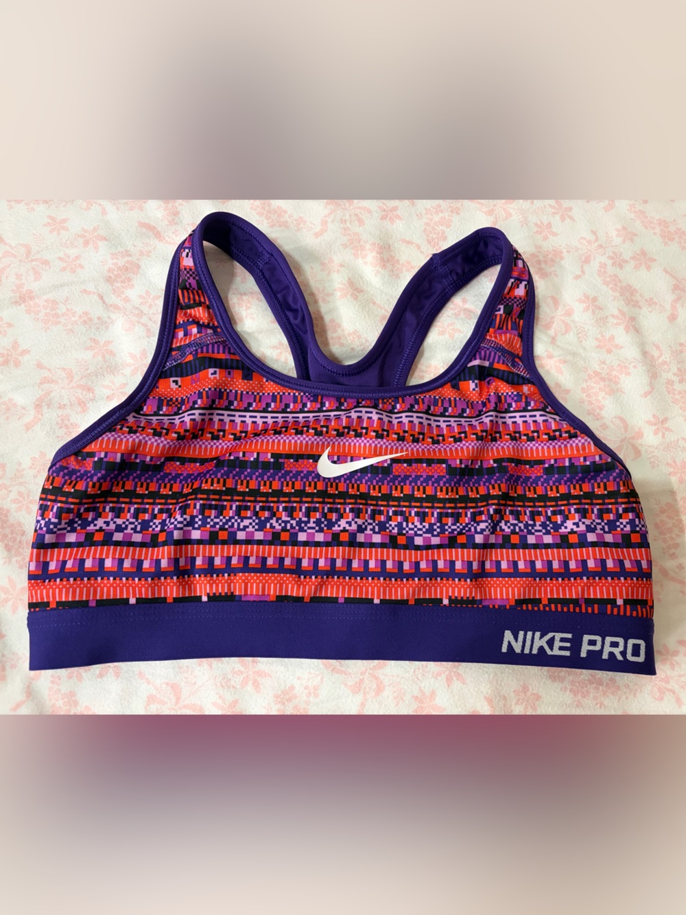 Nike Pro Dri Fit Sports Bra Womens Aztec Purple Swoosh Medium